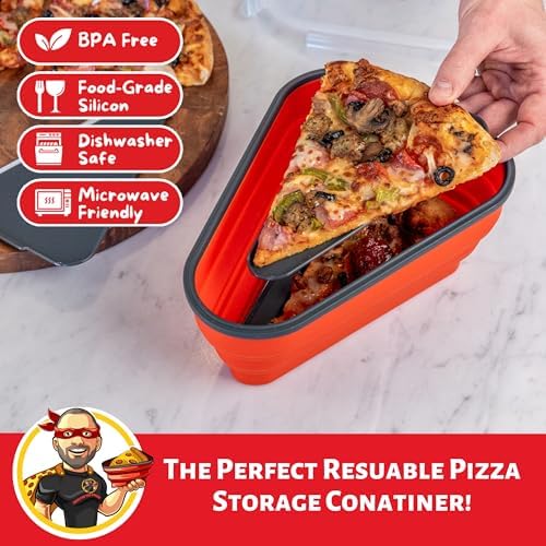 PIZZA PACK The Perfect Reusable Pizza Storage Container with 5 Microwavable Serving Trays - BPA-Free Adjustable Pizza Slice Container to Organize & Save Space, 4 Pack, Red - Image 2