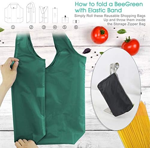 BeeGreen Reusable Bags for Shopping Machine Washable 12 Pack Xlarge Grocery bags Reusable Heavy Duty Folding with Elastic Band Colorful Tote Gift Bags Lightweight Durable Polyester - Image 5