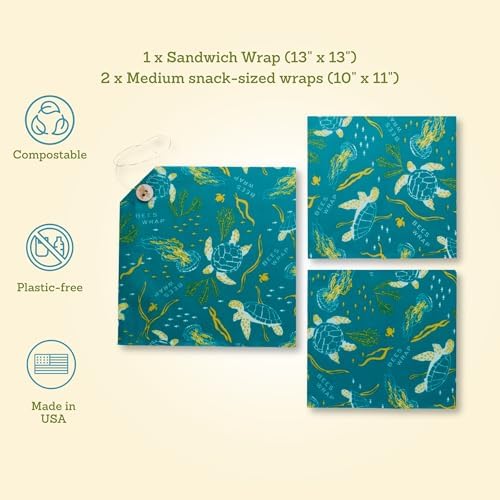 Bee's Wrap Beeswax Food Wraps, 2 Medium & Sandwich Pack - Ocean - Image 6