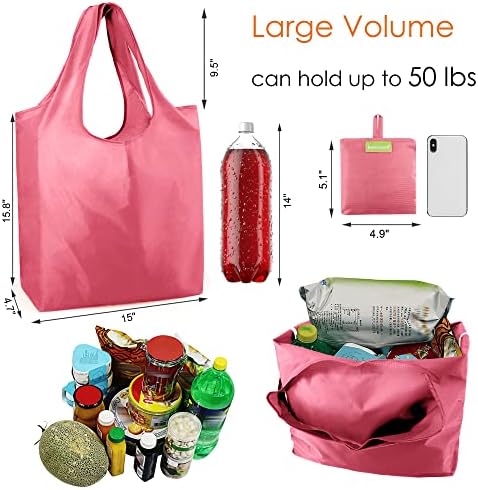 BeeGreen Pink Reusable Grocery Bags with Elastic Band Pink Reusable Shopping Bags Bulk 50LBS X-Large Foldable-Machine Washable-Heavy Duty 10 Pieces - Image 4
