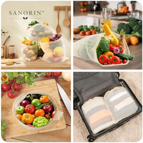 Reusable Cotton Produce Bags (10 Pack + 1 Premium Stotage Pouch) - Organic Cotton Mesh Bags for Fruits & Vegetables, Washable, Double-Stitched, Tare Weight, Eco-Friendly Storage (4L, 4M, 2S) - Image 4