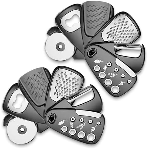 2 Pack Kitchen Gadgets Set 12 Pieces, Space Saving Cooking Tools Kitchen Accessories-Garlic Grinder, Cheese Grater, Vegetable Peeler, Pizza Cutter, Herb Stripper, Bottle Opener, Gadgets Gift Set by WMM