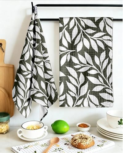 Miss Adola 370GSM Cotton Waffle Kitchen Towels, Leaf - Image 5