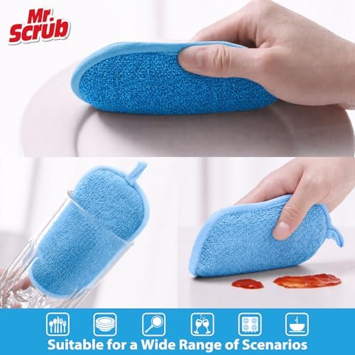 Mr. Scrub Sponges Kitchen Dish Sponge for Washing Dishes Cleaning Kitchen, 5 Pack, Non Scratch, Rough Scrubbers Side for Non-Stick Cookware, Soft Microfiber Scrub Side for Dishes, Multicolor - Image 3