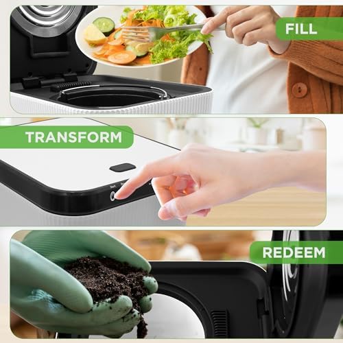 NutriChef Electric Kitchen Composter | 3 Quart Food Recycler | Food Waste Compost Bin for Countertop | 1 Button to Compost, Easy to Clean Composter Bucket | Low Noise, Odorless & Auto Clean | White - Image 4