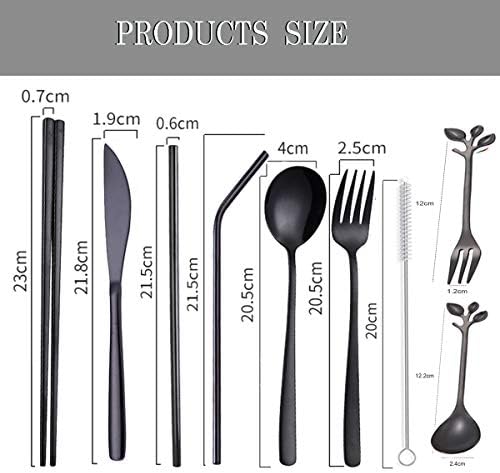 Travel Utensils Set with Case Reusable Stainless Steel Silverware Flatware Set 9 Pcs Portable Cutlery Eating Utensils Set for Lunch Boxes Workplace Camping School, Dishwasher Safe (Black) - Image 4