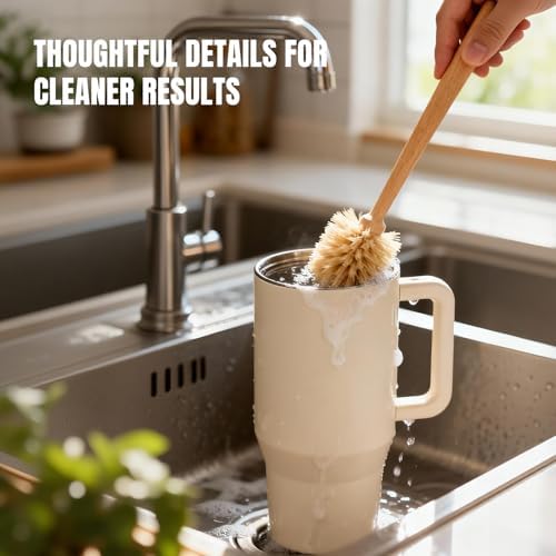 Wooden Dish Brush - Round Kitchen Scrub Brush for Pots, Pans & Cast Iron Skillets - Heavy Duty Vegetable Scrubber & Sink Cleaner (Natural Beech) - Image 2