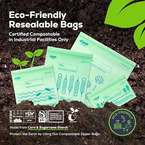 Fit Meal Prep 100% Compostable Food Storage Bags Set, Resealable Bags Plant-Based Freezer Bag for Food, ASTM D6400, US BPI & EU OK Compost Certified - Image 5