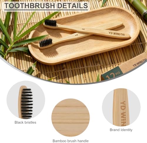 Bamboo Toothbrushes Wooden 12pack Natural Organic Charcoal Brush - Image 3