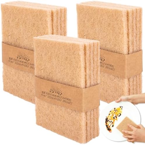Natural Scouring Pads 15 Pack- Dish Scrubber Non-Scratch Sisal Cleaning Scrub Pads, Eco-Friendly Glass Coconut Fiber Kitchen Scrubbers for Pans and Pots, Compostable, Biodegradable (15 Pack) by Unknown