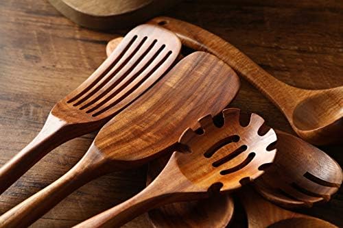 Wooden Kitchen Utensils set, 7Pcs Wooden Spoons for cooking Natural Teak Wood Kitchen Spatula Set for Cooking including Spoon Ladle Fork - Image 6