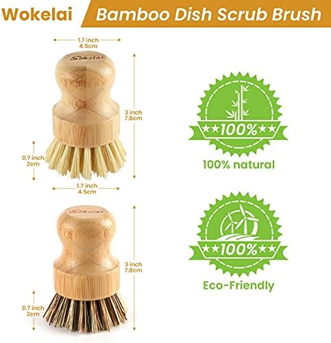 Bamboo Dish Scrub Brushes Set for Kitchen - Wooden Cleaning Scrubbers Brushes, Eco-Friendly Natural Dishes Washing Brush for Dishwashing Cast Iron Pots Pans Skillet Vegetables Sink, Set of 2 - Image 2