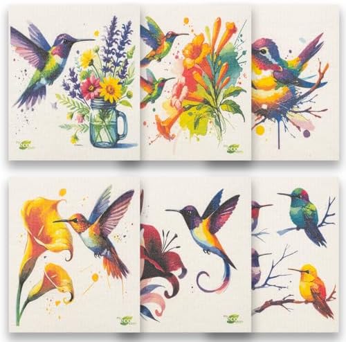 SWEDEdishcloths - Cellulose Sponge Dish Towels - Mixed Set of 6 (One of Each Design) Humingbirds Swedish Dish Cloths by SWEDEdishcloths
