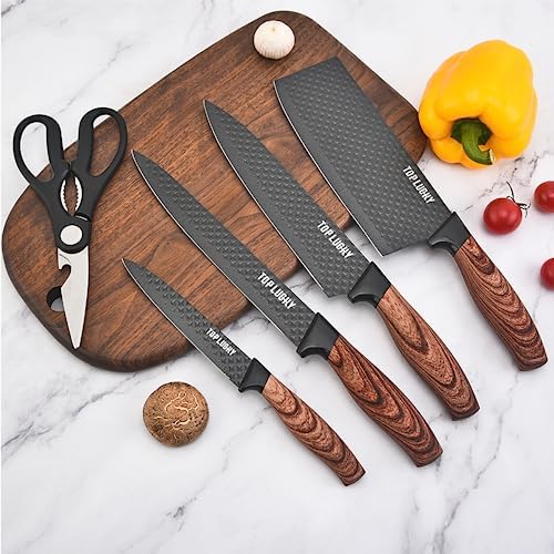 Knife Set, Wiztoynia 6-Piece Black Kitchen Knife Set for Home, Anti-Rust Non-stick Stainless Steel Sharp Chef Knife Set with Universal Knife Block for Kitchen, Ergonomical Design (Black) - Image 2