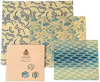 SuperBee Beeswax Wraps Set of 3 Reusable Food Wrap Bees Wrap Paper Ocean by SuperBee