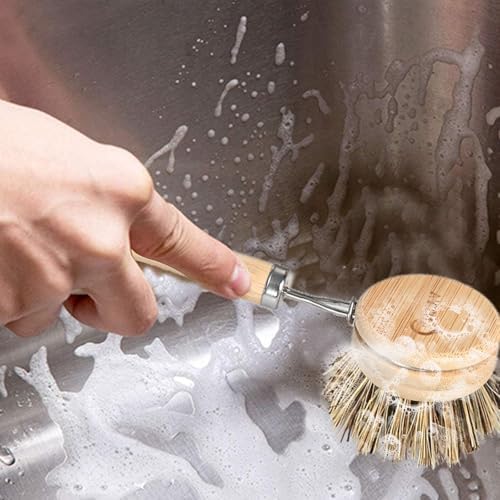 Bamboo Dish Scrubber with Handle - Hard Bristle Natural Bristle Brush Sustainable & Biodegradable Kitchen Scrub Brush for Dishes Pans and Pots - Image 6