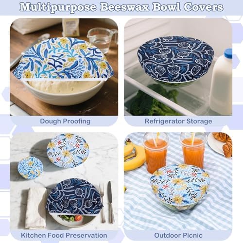 5Pcs Reusable Beeswax Elastic Bowl Covers for Bread Proofing and Food Cover - Image 5