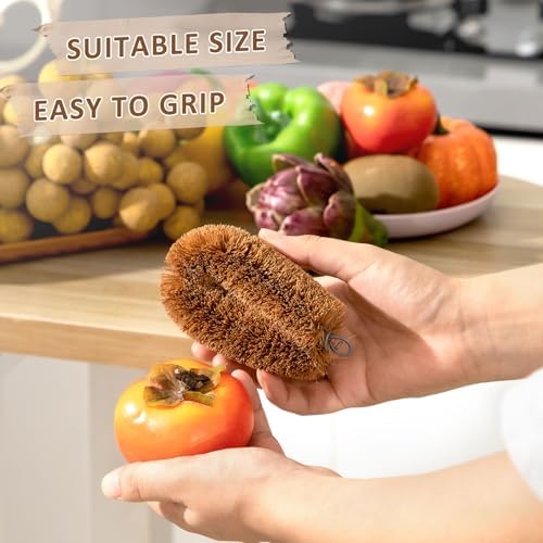 Sawysine 8 Pcs Tawashi 100% Natural Coconut Coir Fiber Brush, Vegetable Scrub Brush Heads Ideal for Fruit Veggie Scrub Wash, Kitchen Cleaning Needs, Japanese Design - Image 6