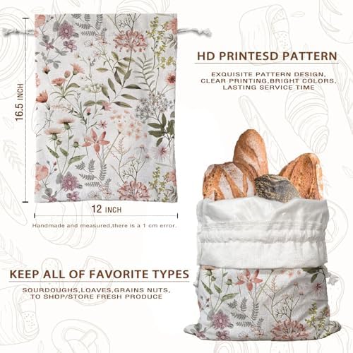 UTELKA Flroal Reusable Linen Bread Bag, Homemade Bread Bag - Image 6
