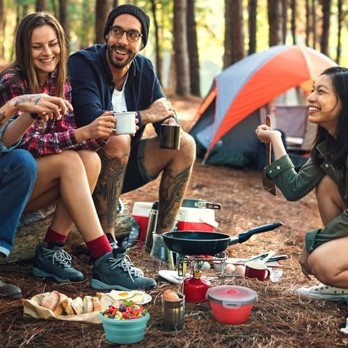 Suclain 4 Pcs Collapsible Bowls with Lids Silicone Camping Food Storage Container Expandable Folding Salad Lunch Box Travel Container for Hiking Camping - Image 4