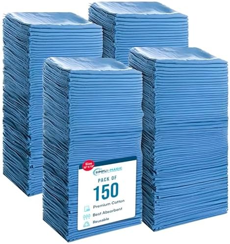 Simpli-Magic Cotton Shop Towels 14"x12" (150 Pack) – Reusable Cleaning Shop Rags for Automobiles, Industries, Garage and Homes (Blue) by Simpli-Magic
