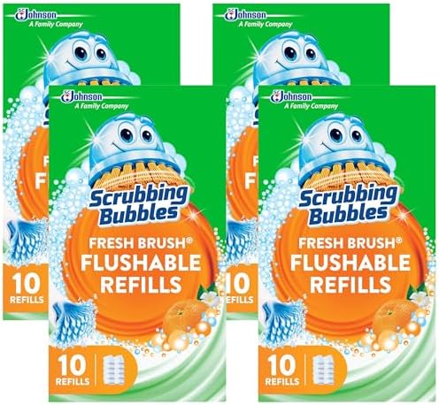 Scrubbing Bubbles Flushable Toilet Wand Refills, Fresh Brush Toilet Cleaner Refill Pads, Cleans Limescale & Fights Odors, Citrus Scent, 10 Count, Pack of 4 by ScrubbingBubbles