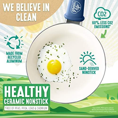 GreenLife Soft Grip Healthy Ceramic Nonstick 12 Piece Cookware Pots and Pans Set, PFAS-Free, Dishwasher Safe, Blue - Image 2
