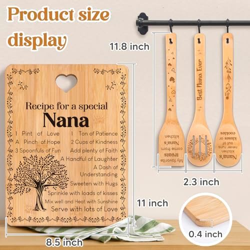 Gifts for Nana - "Recipe for a Special Nana" Nana Birthday Gifts Cutting Board Set, Bamboo-Made Engraved Utensil Set Nana Birthday Gifts, Grammy/Nanny/Granny/Gran Presents, Mothers Day Gifts for Nana - Image 5