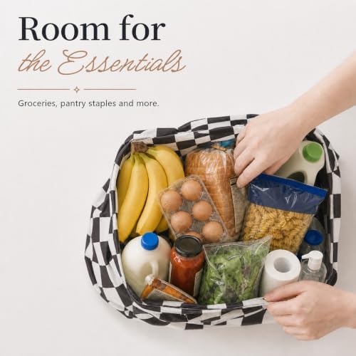 Checkered Reusable Grocery Shopping Bags 4 Packs, Cute Checkerboard Foldable Kitchen Large Nano Tote Bags - Image 3