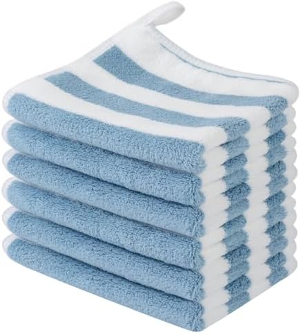 Microfiber Facial Cloths Fast Drying Washcloth 12x12inch Stripes 6 pack by SINLAND