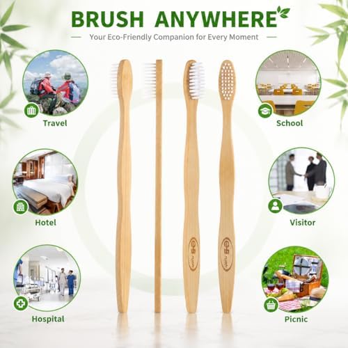 B Rush® 72Pack Bamboo Prepasted Toothbrush, Individually Wrapped Mini Travel Toothbrush with Pre-Pasted Mint Gel, Biodegradable Eco-Friendly Disposable Toothbrushes Travel Set for Adults & Kids - Image 4