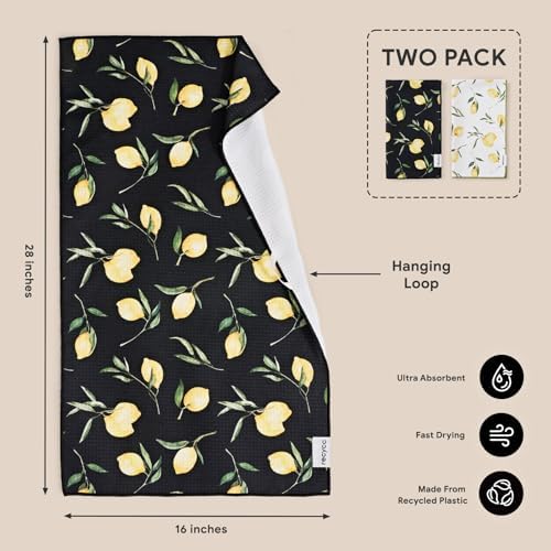 RECYCO Waffle Kitchen Towel Set of 2 - Quick Dry Microfiber Sustainable Dish Towels - Ultra Absorbent Reusable Cleaning Tea Towels - Lightweight Hand Towels,16”x 28”, Lemon Grove - Image 6