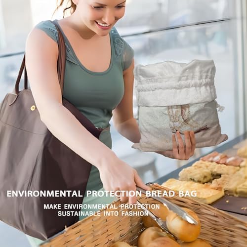 UTELKA White Flroal Reusable Linen Bread Bag for Homemade Bread - Image 5