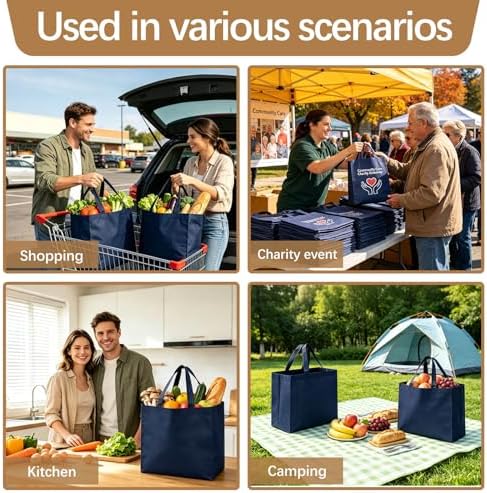 Reusable Grocery Bags 12.6 * 6.3 * 11.8 in - Non Woven Totes Bag with Reinforced Handles, Shopping Bags Bulk - Image 7