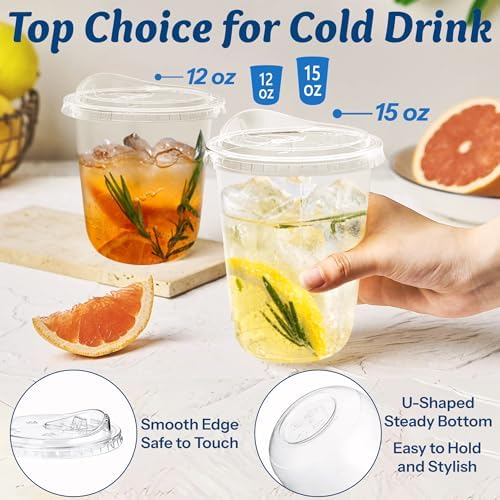 Homestockplus 15 oz Clear Plastic Cups with Lids (100 Pack) - Strawless Sip Lids, Leak-Proof & BPA-Free Iced Coffee Cups - Disposable Cold Drink Cups for Smoothies, Milkshake, Parties, Events - Image 3