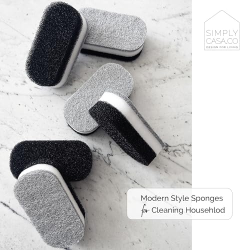 Kitchen Dish Cleaning Sponges - Pack of 6 | Non-Scratch & Fast-Drying | Reusable Scrubbers for Kitchen & Household Use | Stylish Black & White Design - Image 4