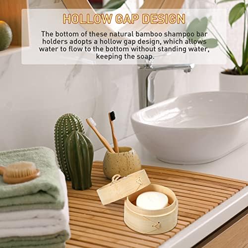 Chengu Natural Bamboo Soap Bar Holder with Lid Soap Dish Drain Foaming Net Shampoo Container Wood Tray Handmade Bamboo Case for Bathroom Shower Kitchen(4 Pcs,5.1 Inch) - Image 3