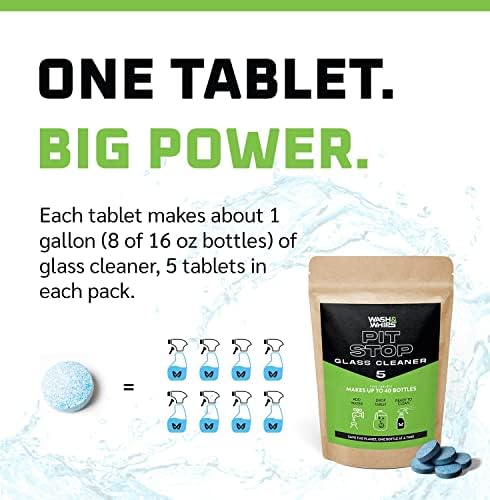 WASH&WHIPS Window, Glass Cleaner Pit Stop Refill Effervescent Tablets – 16 Bottles, Cleans Glasses, Windows, Mirrors,Steel Appliances – Streak-Free, Car, Office, Home & Kitchen - Image 2