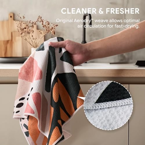 RECYCO Waffle Kitchen Towel Set of 2 - Quick Dry Microfiber Sustainable Dish Towels - Ultra Absorbent Reusable Cleaning Tea Towels - Lightweight Hand Towels,16”x 28”, Boho Oasis - Image 4