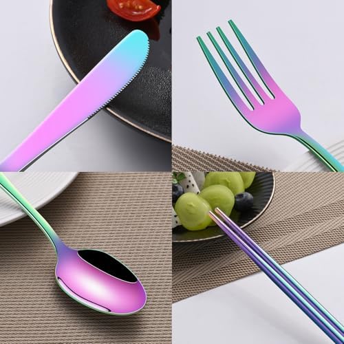 Rainbow Working Lunch Silveware Set,Reusable Travel Utensils Set With Case Includes Stainless Steel Chopsticks Knife Spoon And Fork,Camping Picnic Essentials - Image 5