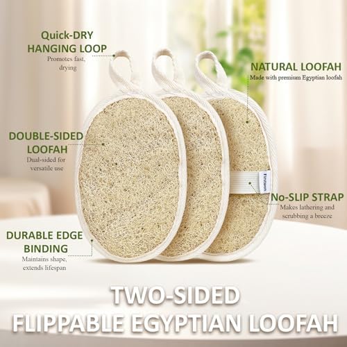 Premium Egyptian Natural Loofah Sponge 100% Plant-Based Exfoliating Body Scrubber Dye-Free Biodegradable Shower Pouf Deep Cleansing for Body Back and Face, Women & Men (3 Pack) - Image 2