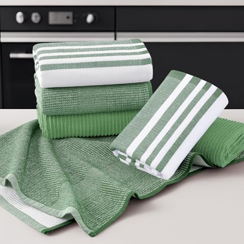 Homaxy Cotton 380 GSM Premium Kitchen Towels, 18"x28", 12 Pack, GrassGreen - Image 5