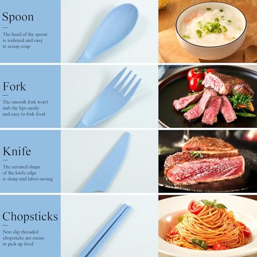 DISSKNIC Green Travel Utensils with Case, Reusable Utensil Sets for Lunch Box, Chopsticks Reusable Plastic Utensils Lunch Box Accessories for Adults,Portable Utensils Set with Case,Camping Accessories - Image 6