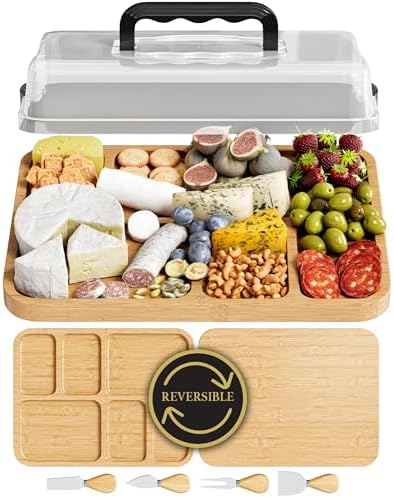 Charcuterie Board with Lid - Reversible, 2-in-1 Travel Portable Cheese Board for Picnics & Entertaining - Housewarming Gift Set Idea - Covered Snack Serving Tray - Large Food Platter by Unknown