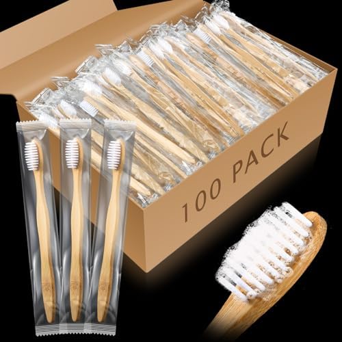 Sliner 100 Pcs Disposable Bamboo Toothbrushes Prepasted by Sliner