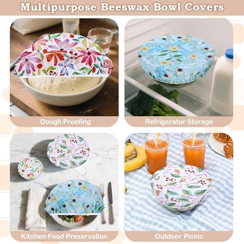 5Pcs Reusable Beeswax Elastic Bowl Covers for Bread Proofing and Food Cover - Image 5
