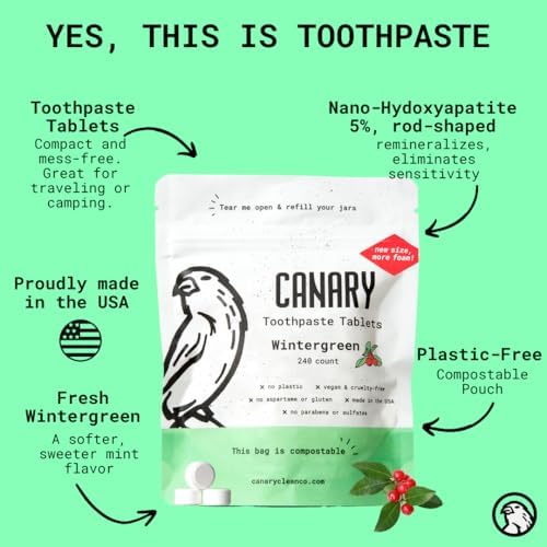 Canary Nano Hydroxyapatite Toothpaste Tablets Wintergreen - Remineralizing, Fluoride Free, All Natural Tabs with Xylitol - Great for Travel, Plastic Free - 240 Count - Image 2