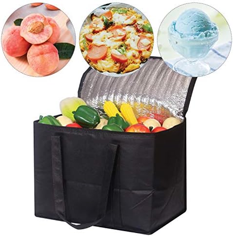 Set of 4 Large Insulated Reusable Grocery Bags with Sturdy Zipper and Handles, Foldable Washable Heavy Duty Cooler Totes for Hot or Cold Food Delivery, Groceries, Travel, Shopping - Image 5