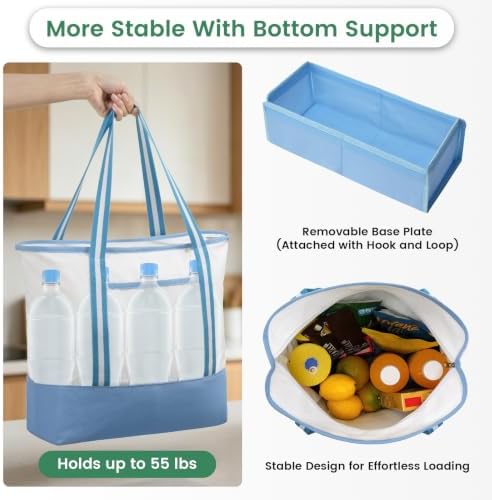 Carbrea 15 Inch Large Canvas Tote Bag with Bottom Support, Blue, 1 Pack - Image 4