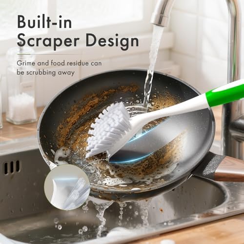 Amazer Dish Brush with Handle, Kitchen Scrub Brushes for Cleaning, 2 Pcs Straw Cleaner Brushes for Water Bottle, 2 Pcs Dish Scrubber with Stiff Bristles for Sink - Image 5